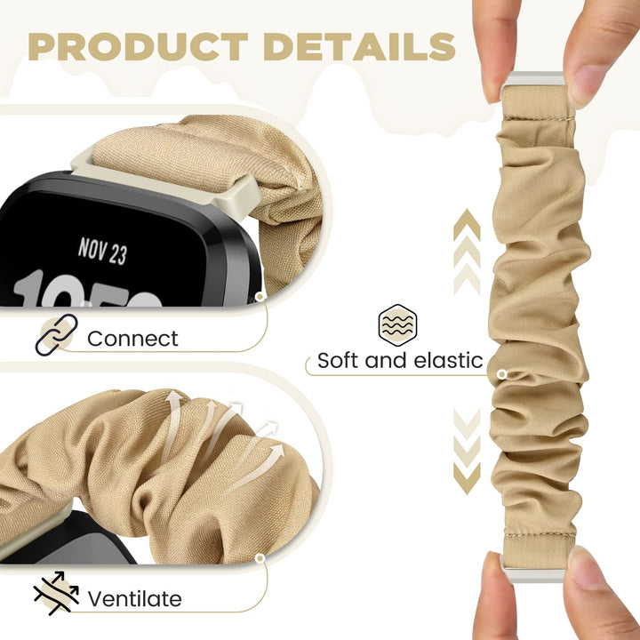 ShuYo Scrunchie Watch Band For Fitbit Versa, Black And Starlight And Smoky Purple And Pink, 23mm L