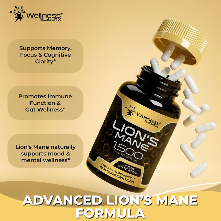 WELLNESS LABSRX Lion's Mane Supplement Capsules, 120 Count