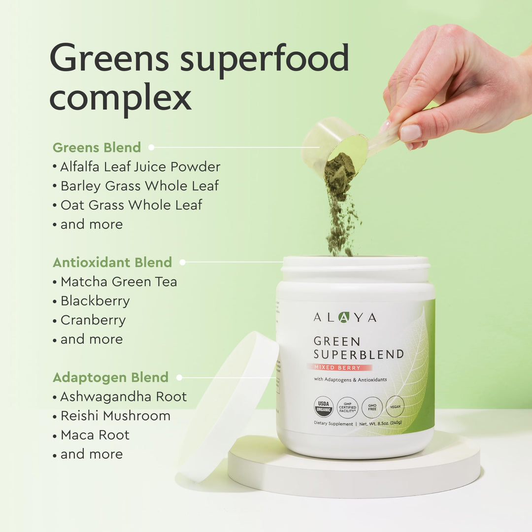 Alaya Naturals Organic Super Greens Powder, Mixed Berry, 30 Servings