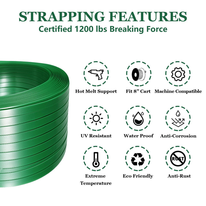 WCM Strapping Heavy Duty Polyester Strapping Roll, 5/8 in x 1500 ft, 1400 lb Break Strength
