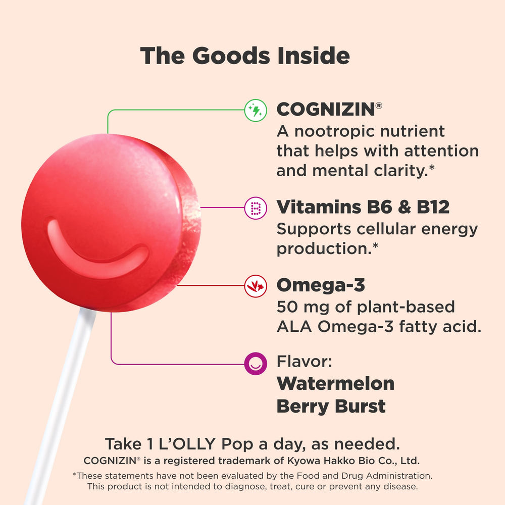 OLLY Focus Buddies L’OLLY Pops, Watermelon Strawberry, 25 Count