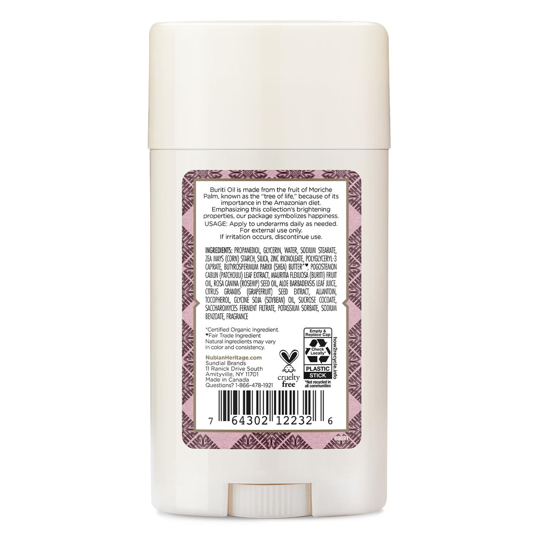 Nubian Heritage Deodorant, Patchouli & Buriti, 2.25 oz