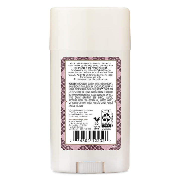 Nubian Heritage Deodorant, Patchouli & Buriti, 2.25 oz
