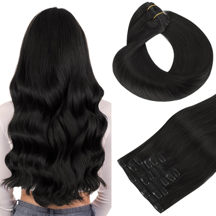 hotbanana Human Hair Clip In Extensions, Natural Black, 22 Inch, 120 g, 7 Count