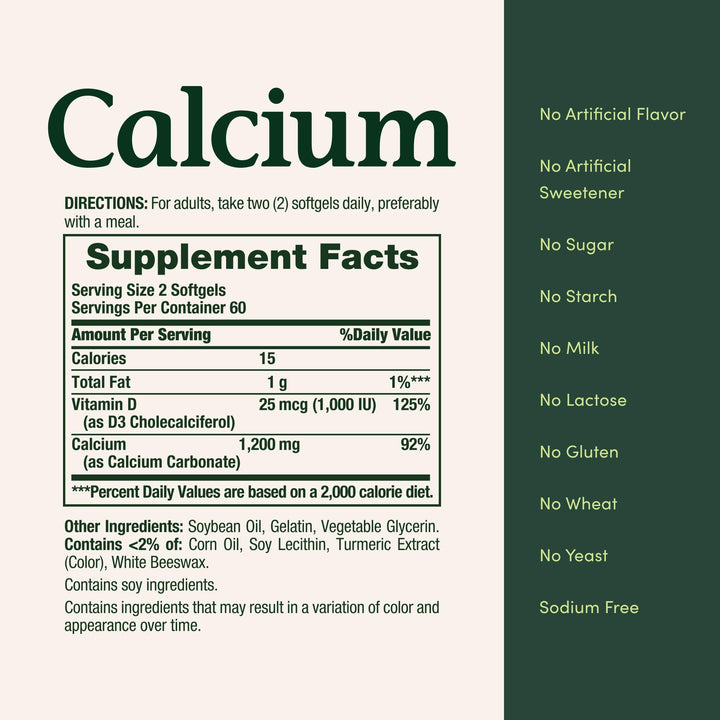 Nature's Bounty Calcium 1200 mg With Vitamin D3 1000 IU, 120 Count