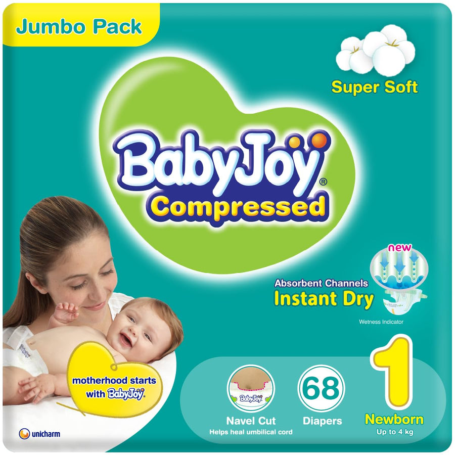 BabyJoy Compressed Diaper, New Born Size 1, 68 Count