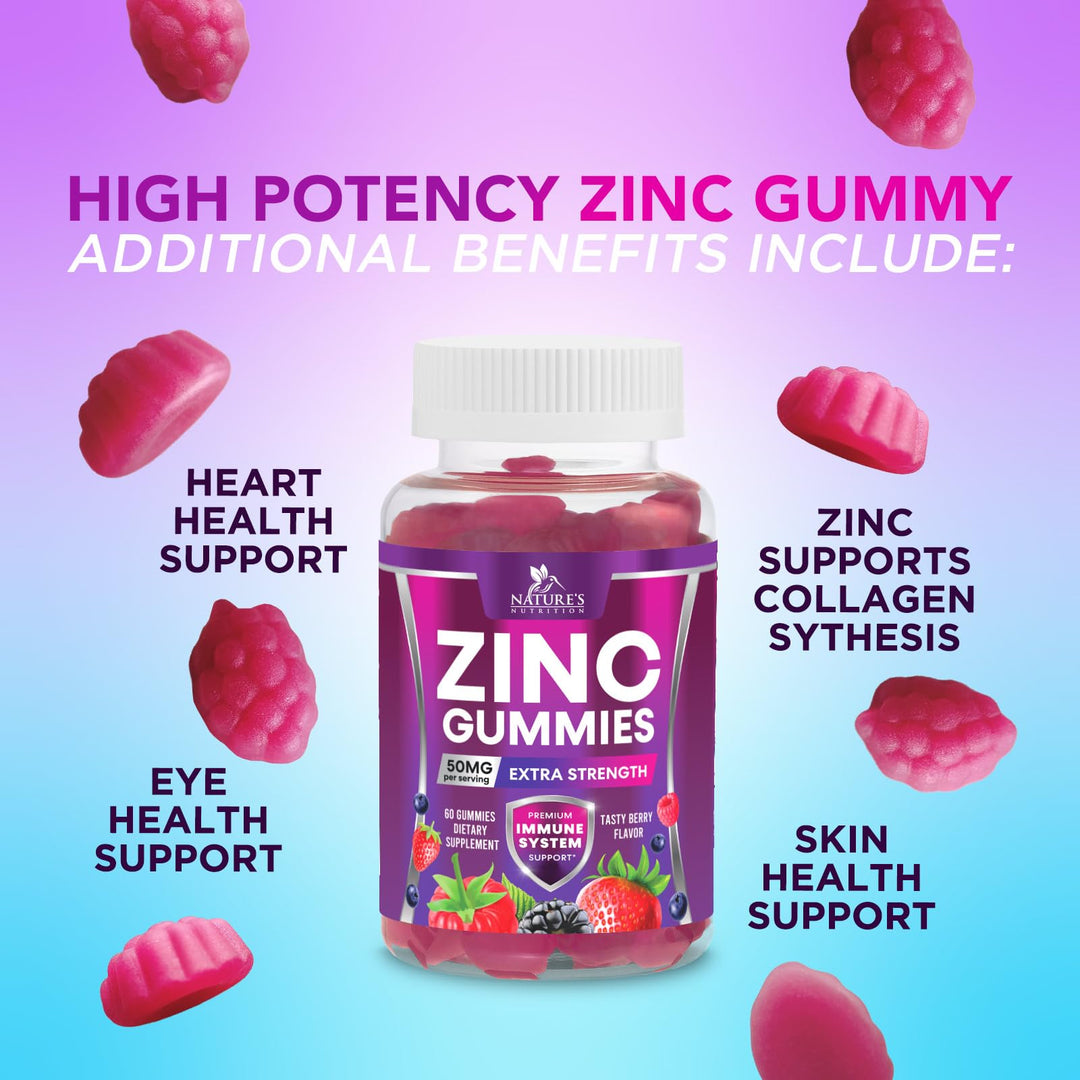 Zinc Gummies 50mg, Natural Berry, 60 Count
