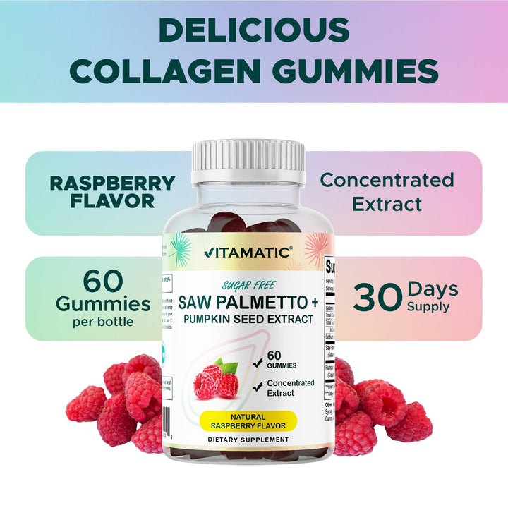 Vitamatic Saw Palmetto & Pumpkin Seed Gummies, Raspberry, 60 Count