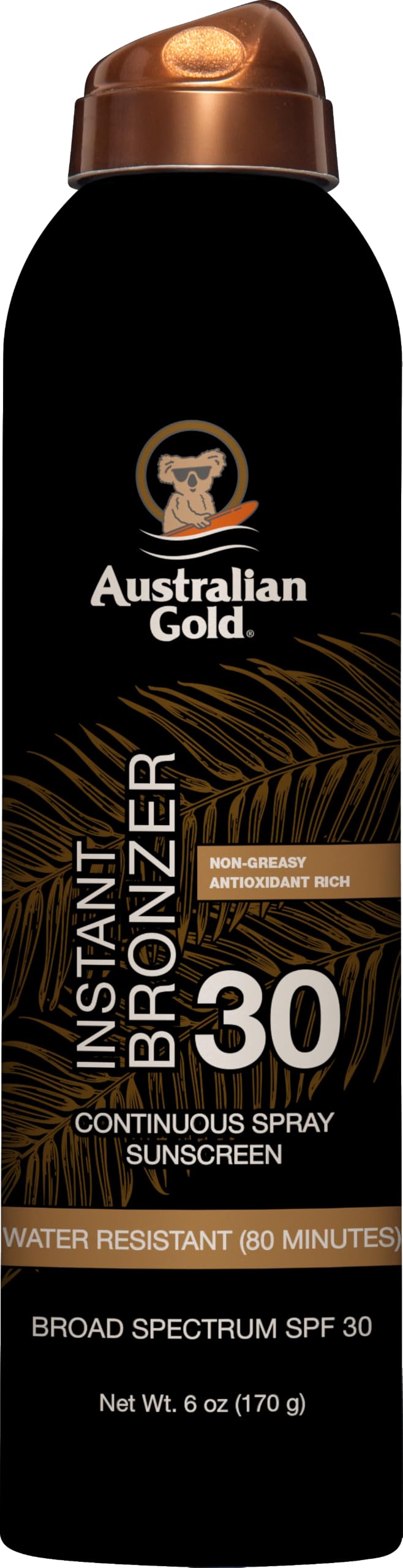 Australian Gold Continuous Spray Sunscreen SPF 30, Instant Bronzer, 6 fl oz