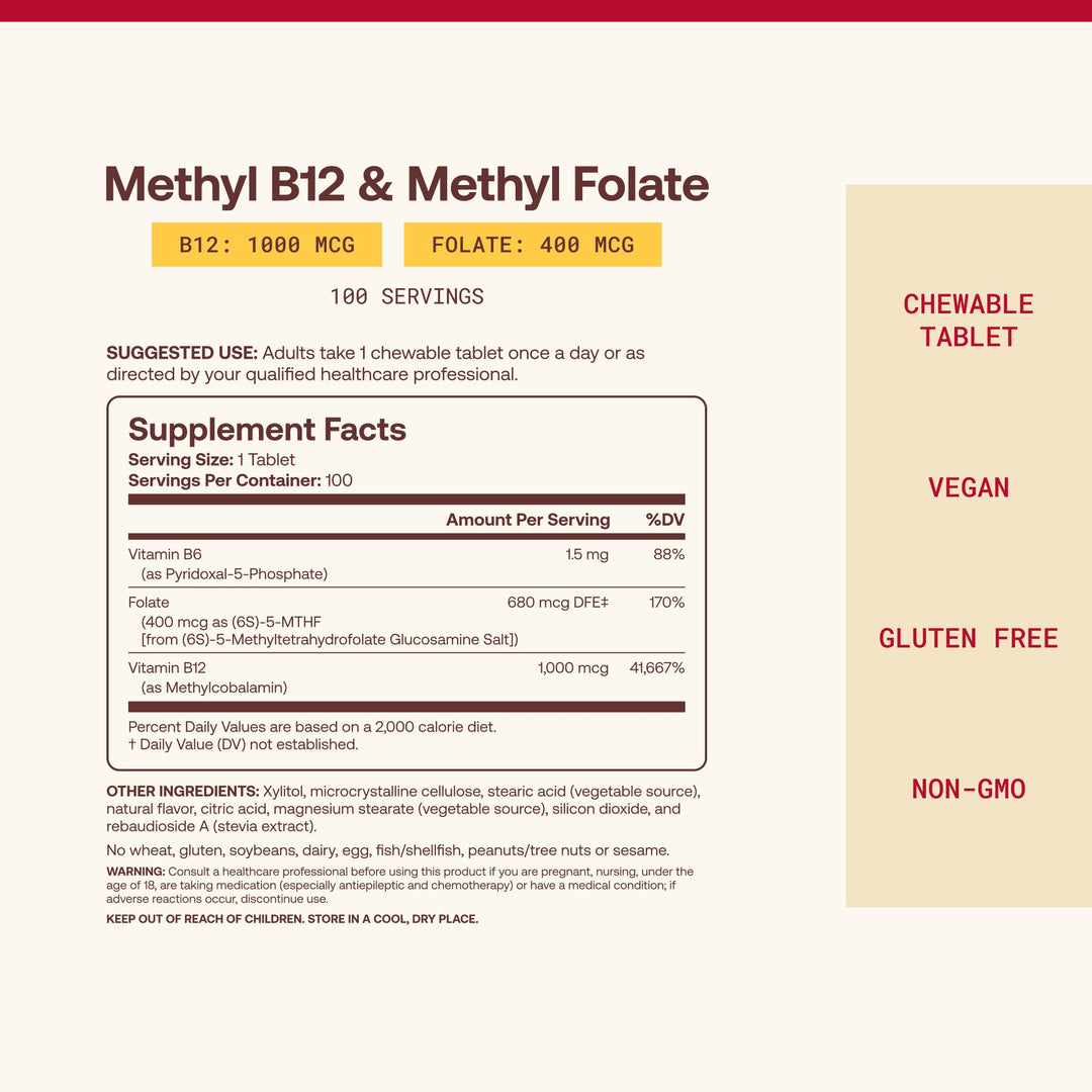 Jarrow Formulas Methyl B-12 & Methyl Folate, 100 Count