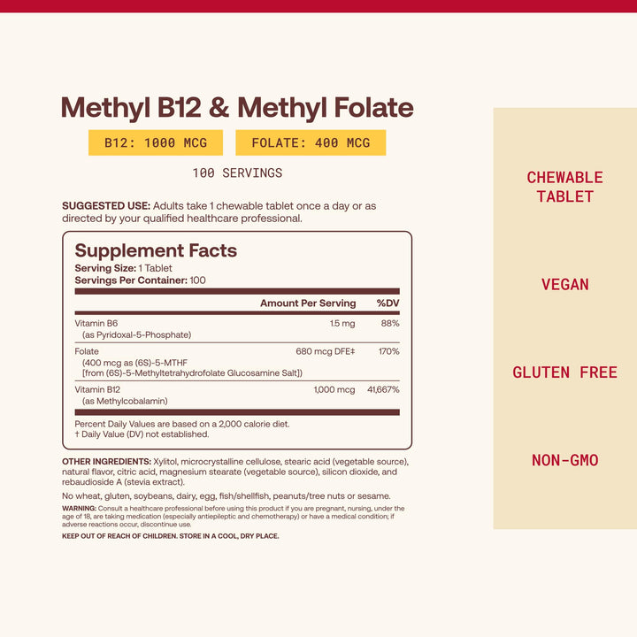 Jarrow Formulas Methyl B-12 & Methyl Folate, 100 Count