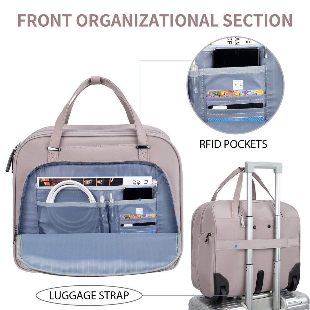 EMPSIGN Rolling Laptop Bag, Dusty Pink, 15.6 in