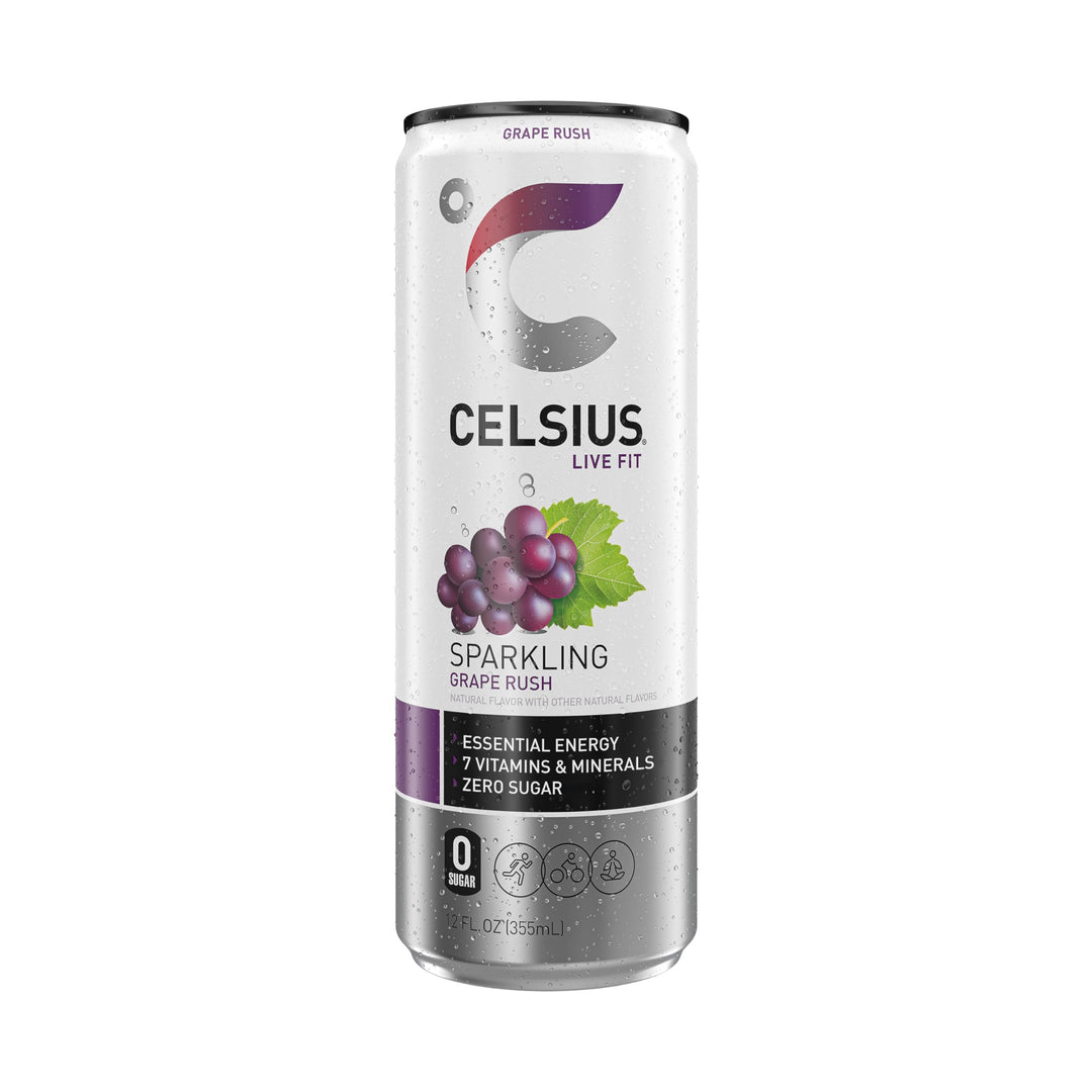 CELSIUS Sparkling Grape Rush Energy Drink, Sugar Free, 12 fl oz, Pack of 12