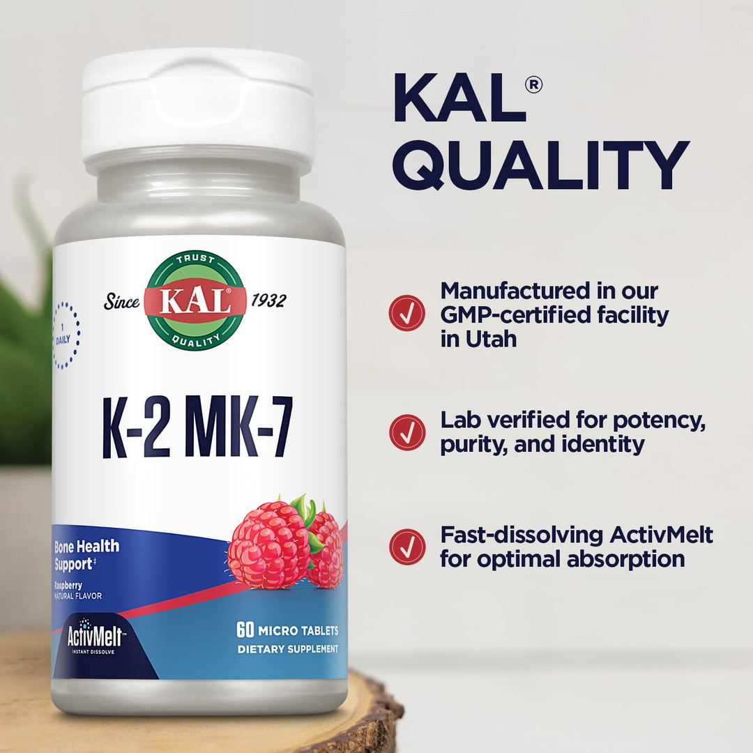 KAL Bone Support Dietary Supplement, Raspberry, 60 Count