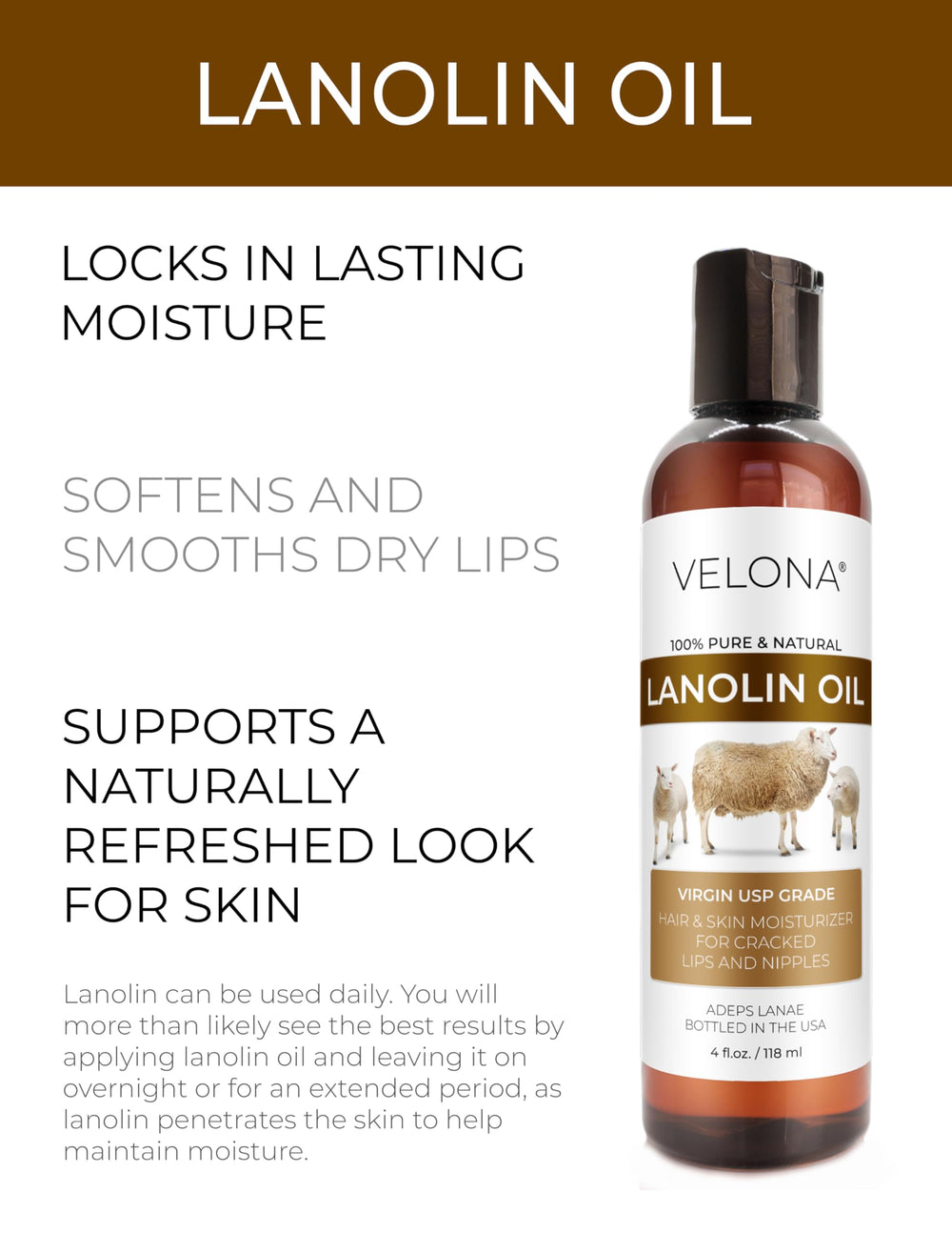 velona Lanolin Oil USP Grade, 4 fl oz