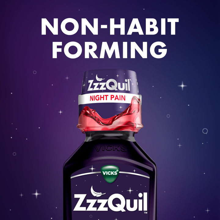 ZzzQuil Nighttime Pain Relief Sleep Aid Liquid, Black Cherry, Max Strength, 12 fl oz, Pack of 2