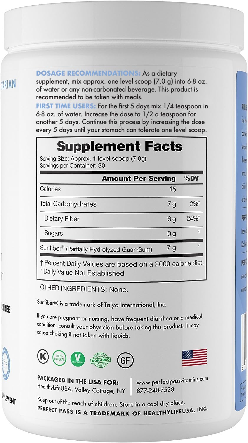 PERFECT PASS Prebiotic Partially Hydrolyzed Guar Gum Powder, 240 g