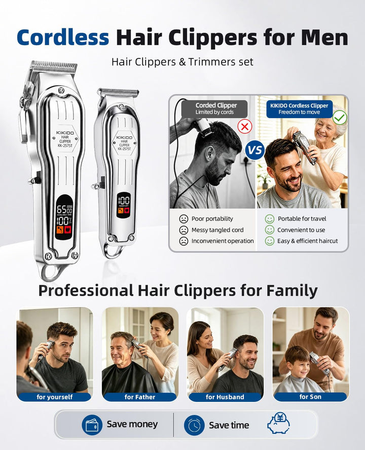 Kikido Hair Clippers, Cordless, Silver