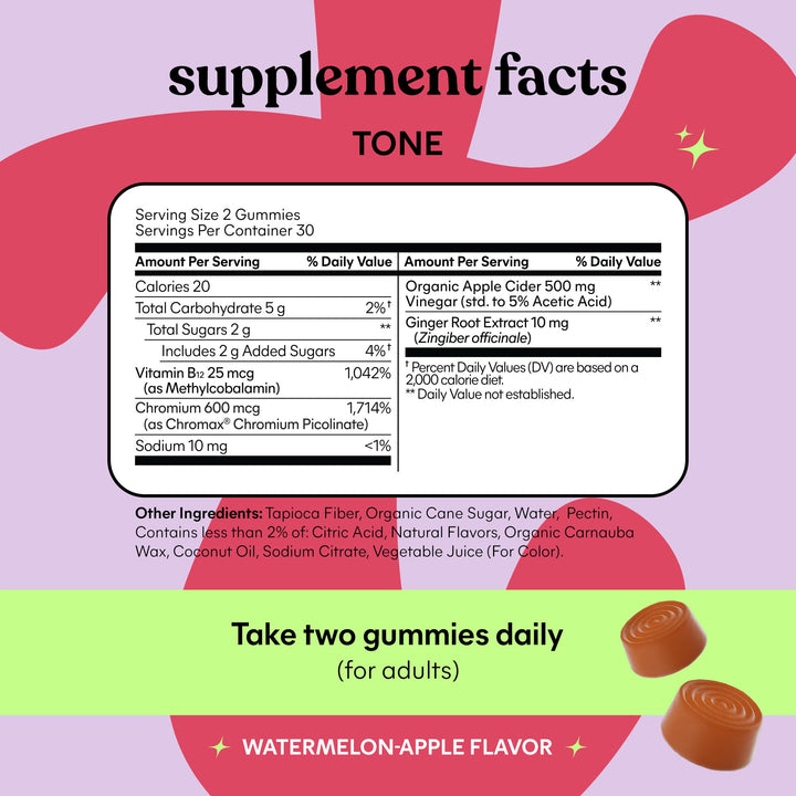 Lemme Tone Metabolism Gummies, Watermelon Apple, 30 Count