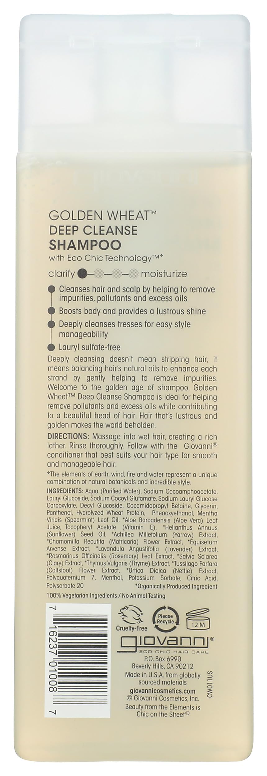 GIOVANNI Eco Chic Golden Wheat Deep Cleanse Shampoo, 8.5 oz
