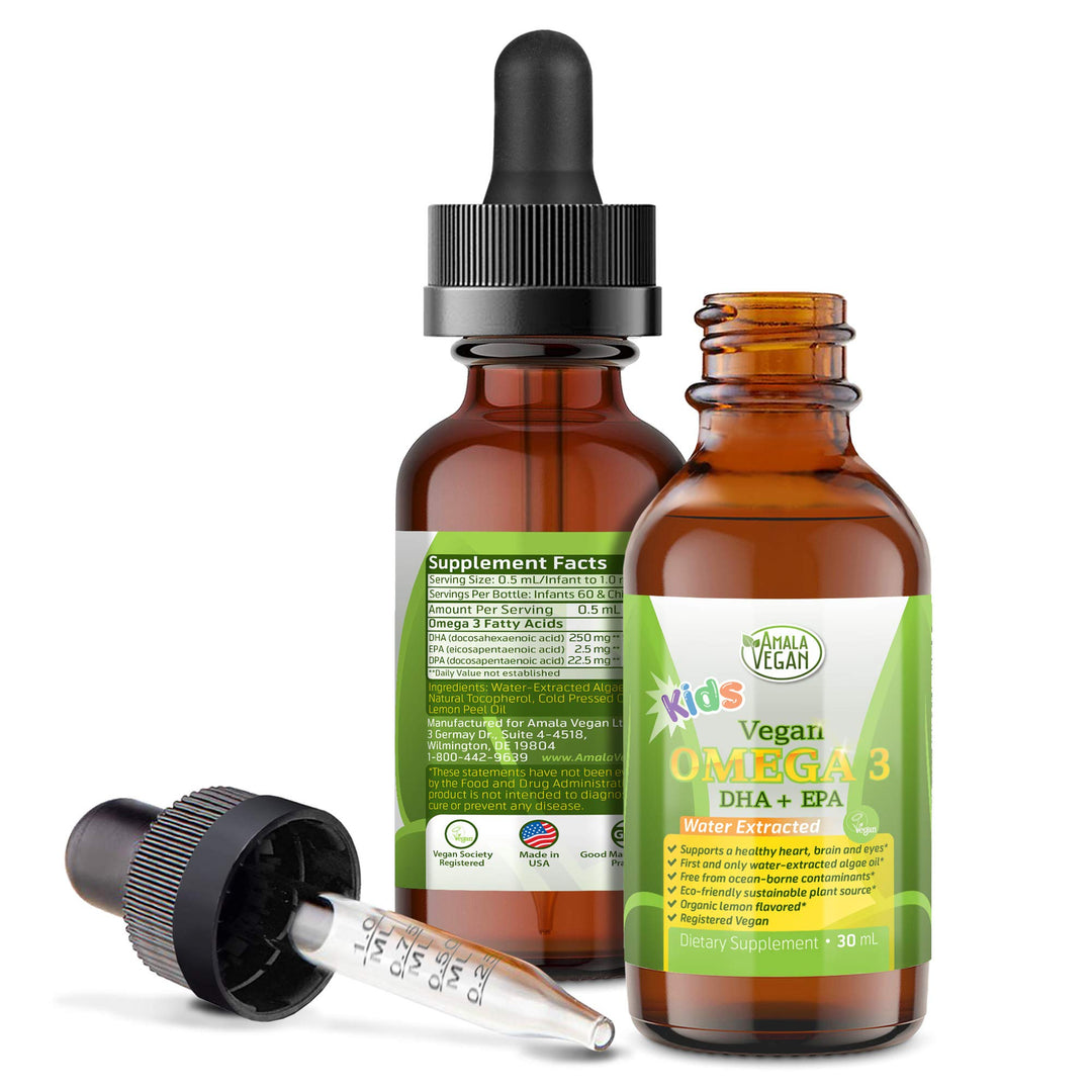 Amala Vegan Omega 3 Liquid Supplement, Lemon, 30 Count