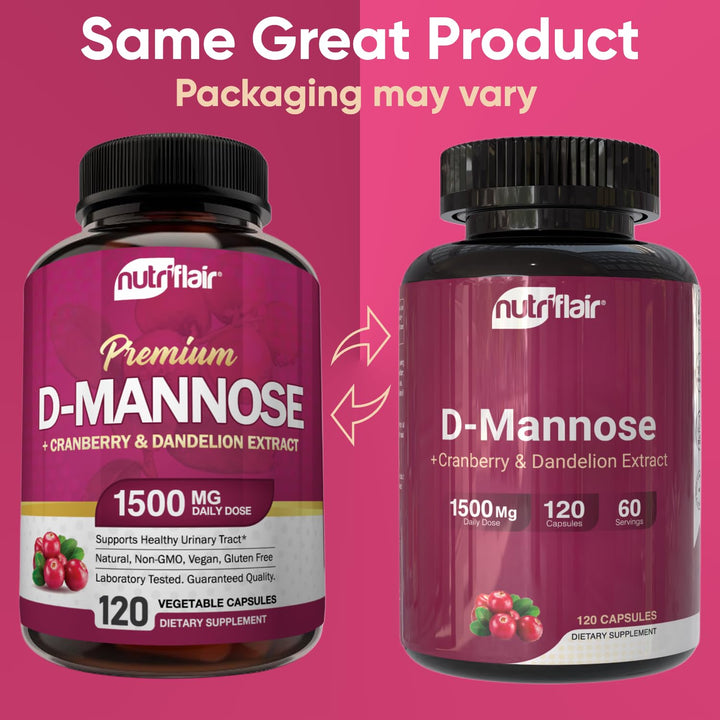 NutriFlair D-Mannose Capsules, 1500 mg, 120 Count