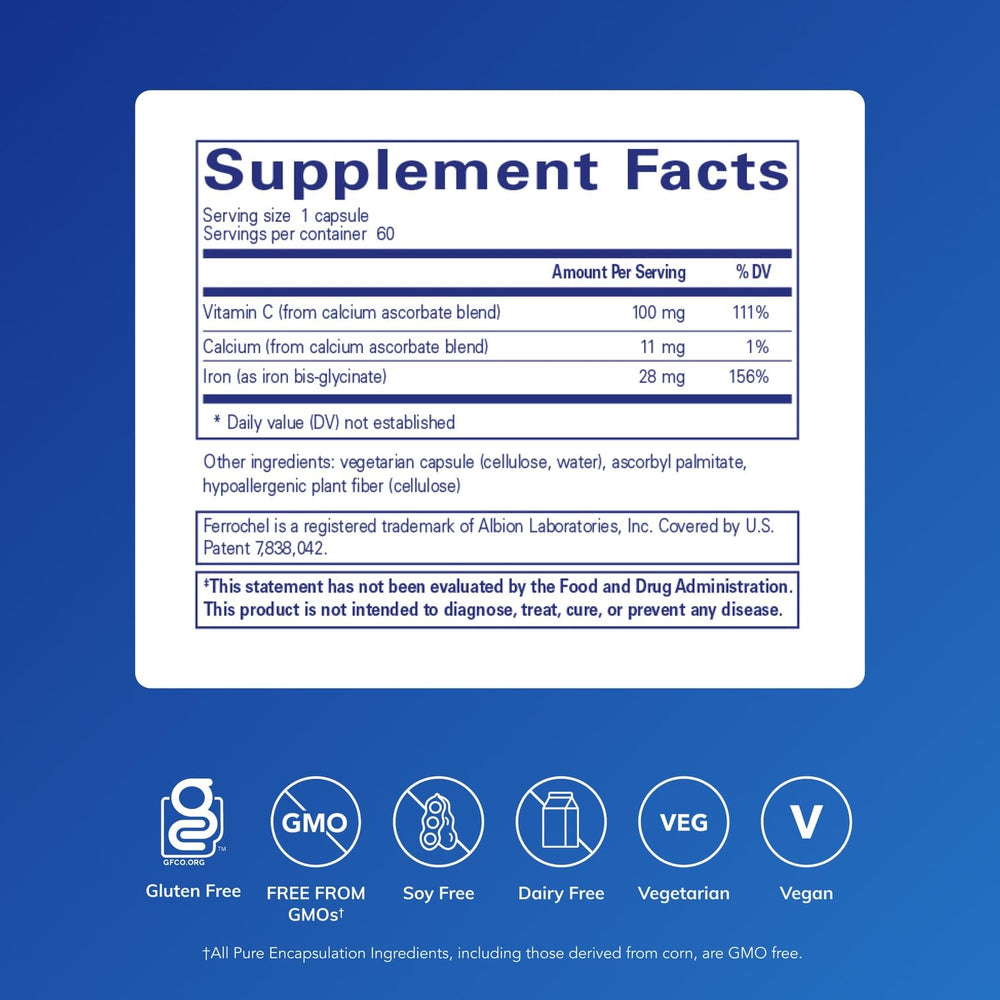 Pure Encapsulations OptiFerin-C Iron Supplement, 60 Count