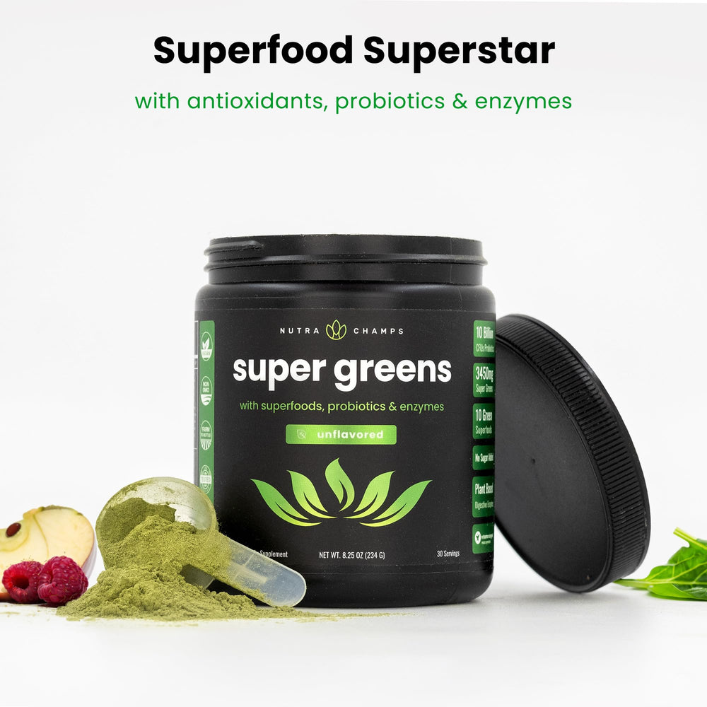 NutraChamps Super Greens Powder, Unflavored, 9.0 oz