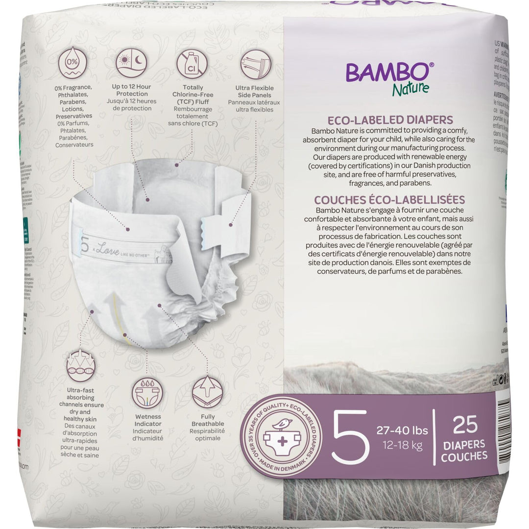 Bambo Nature Premium Eco-Friendly Baby Diapers, Size 5, 25 Count