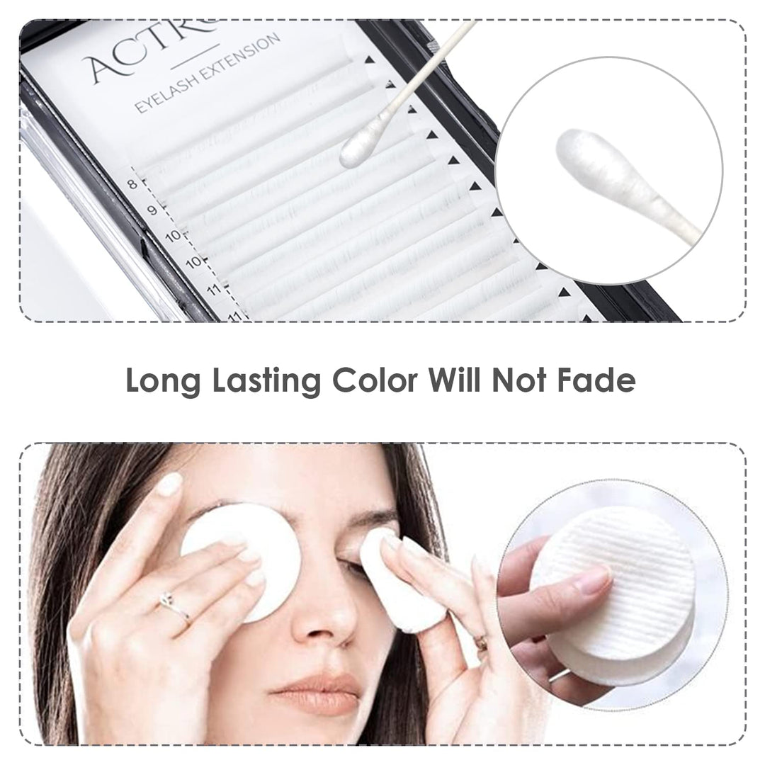 ACTROL Colored Eyelash Extensions, White D Curl, 8-15mm