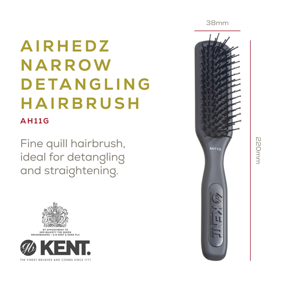 Kent Airhedz Pro Narrow Pin Hair Brush, Fine Pin, Grey