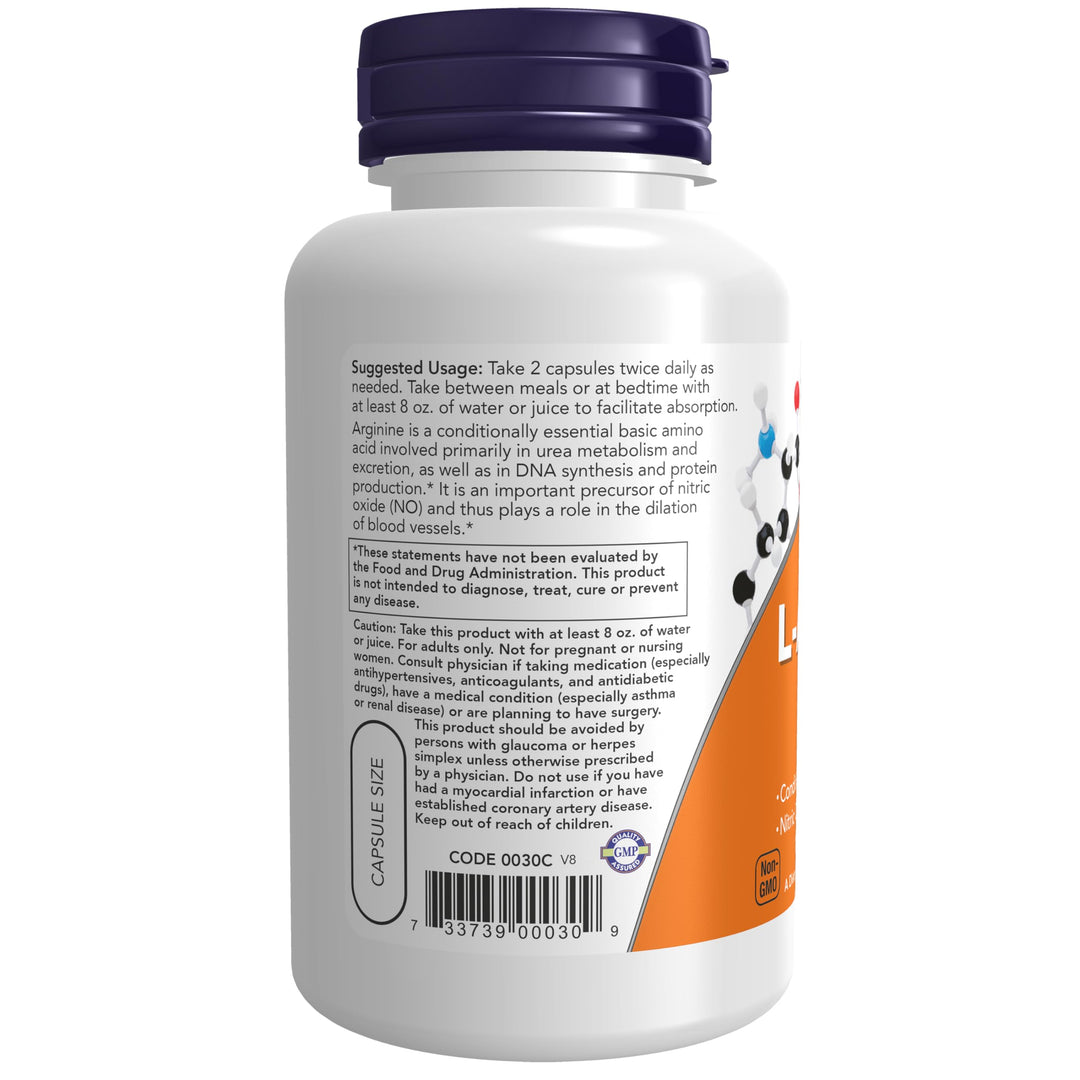 NOW L-Arginine 500 mg, 100 Count