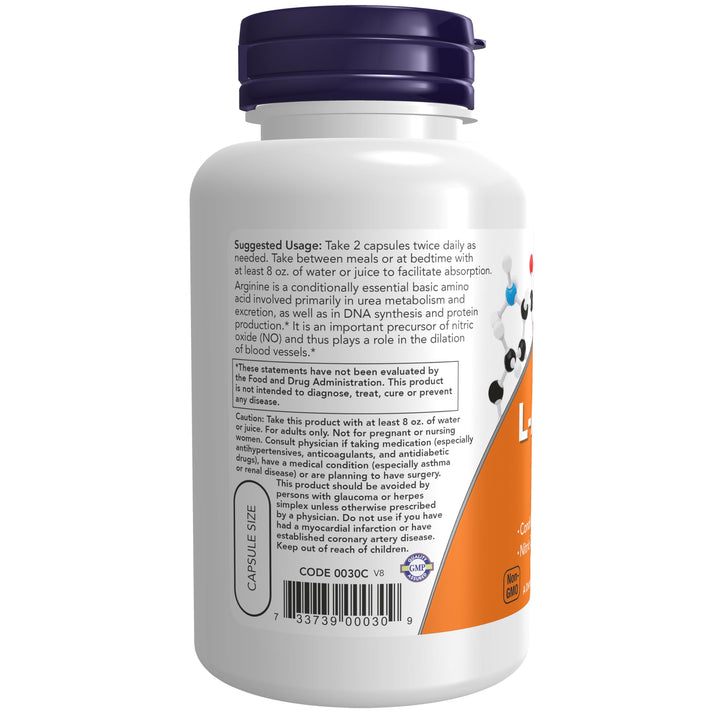 NOW L-Arginine 500 mg, 100 Count