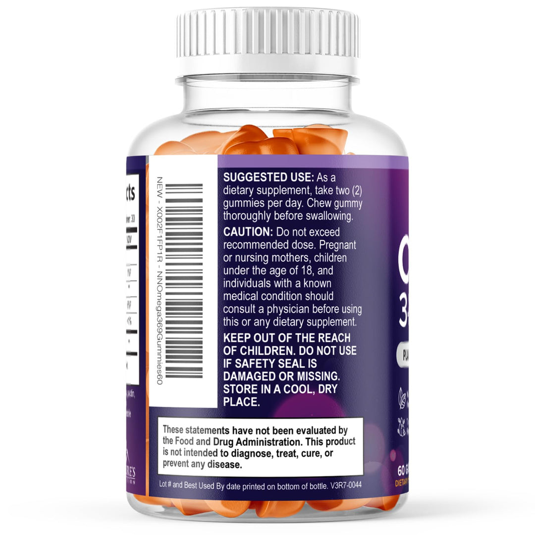 Nature's Nutrition Omega 3 6 9 Gummies, Vegan, 60 Count