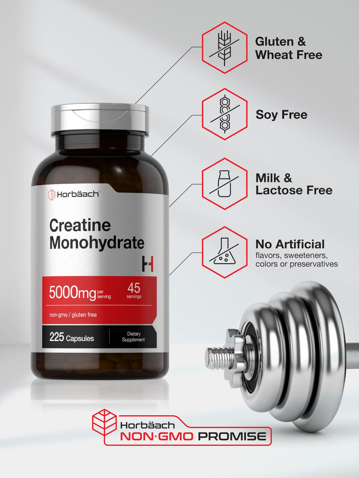 Horbäach Creatine Monohydrate Capsules, 5 g, 225 Count