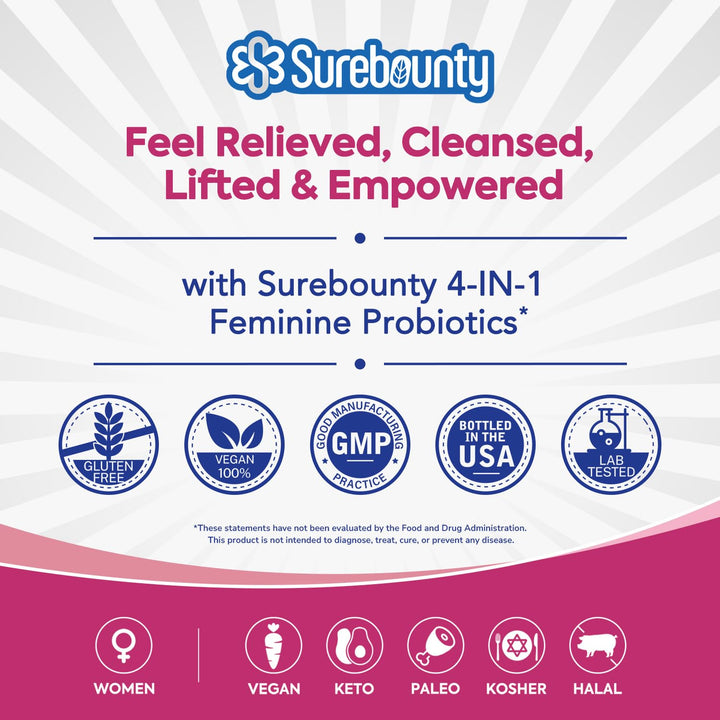 Surebounty 4-in-1 Feminine Probiotic, 120 Billion CFU, 30 Count