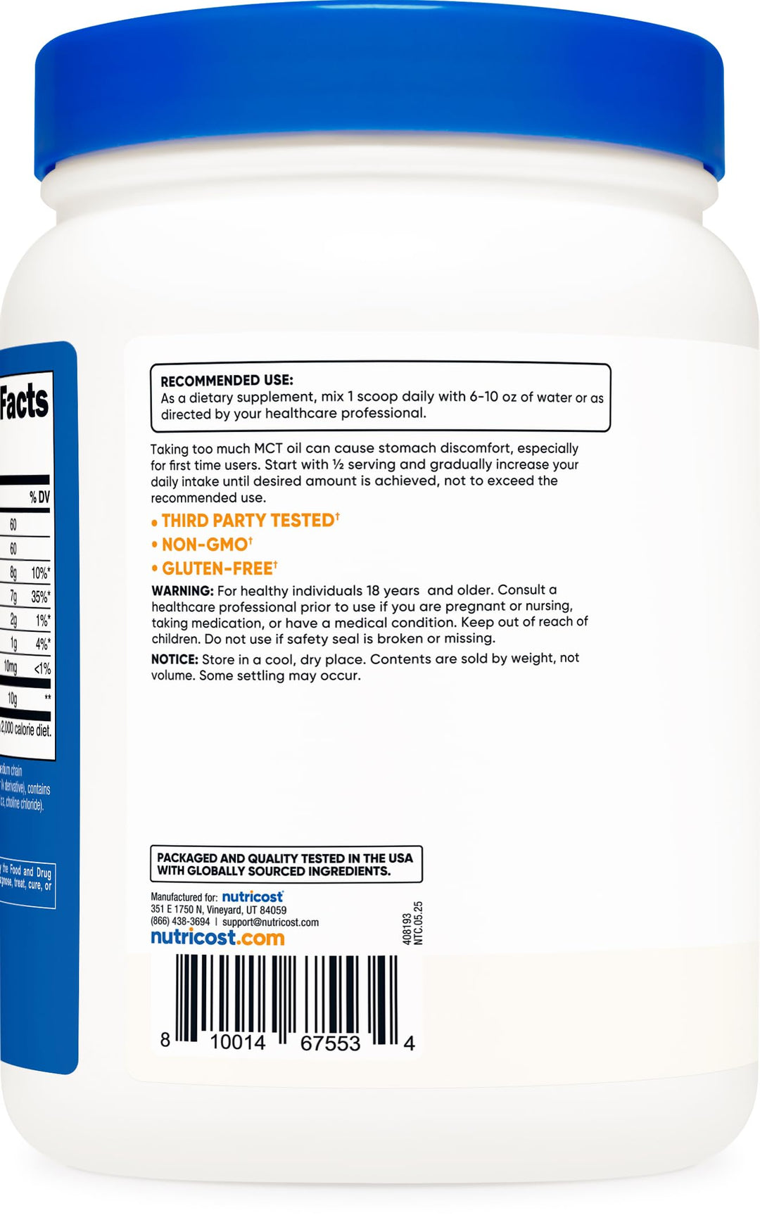 Nutricost C8 MCT Oil Powder, 1 lb