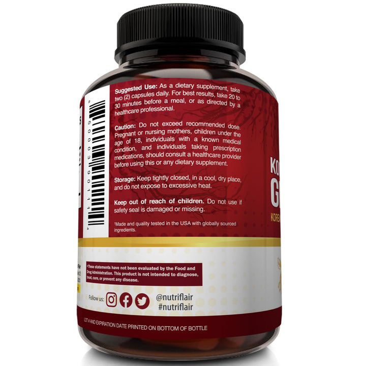 NutriFlair Korean Red Panax Ginseng, 1600 mg, 120 Count