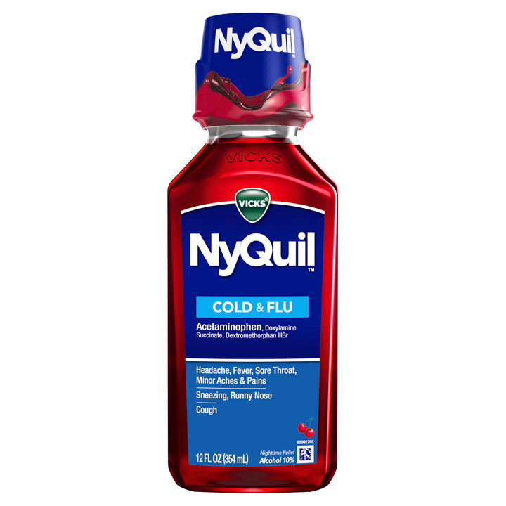 Vicks NyQuil Cold and Flu Relief Liquid, Cherry, 12 fl oz