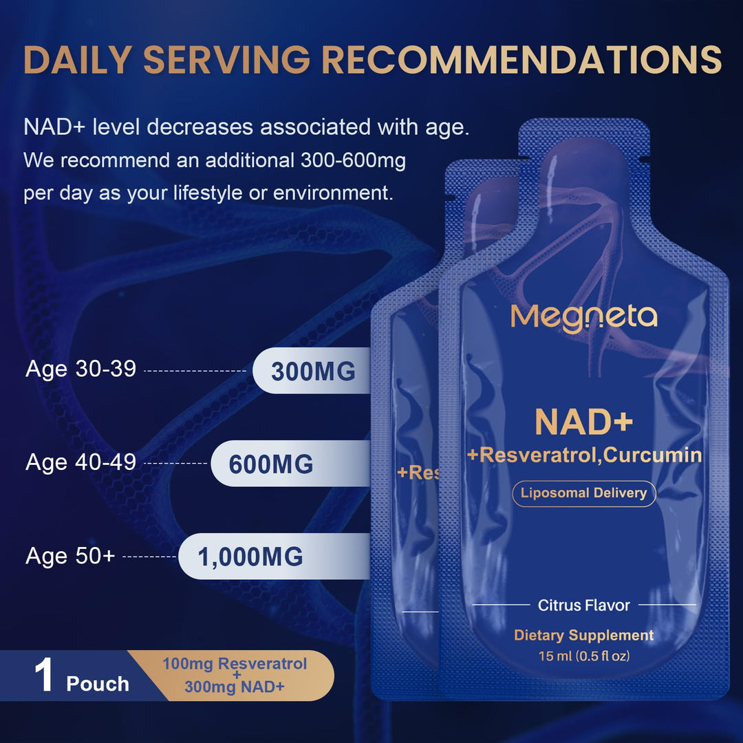 MEGNETA Liposomal NAD+ Supplement, Resveratrol & Curcumin, 30 Count