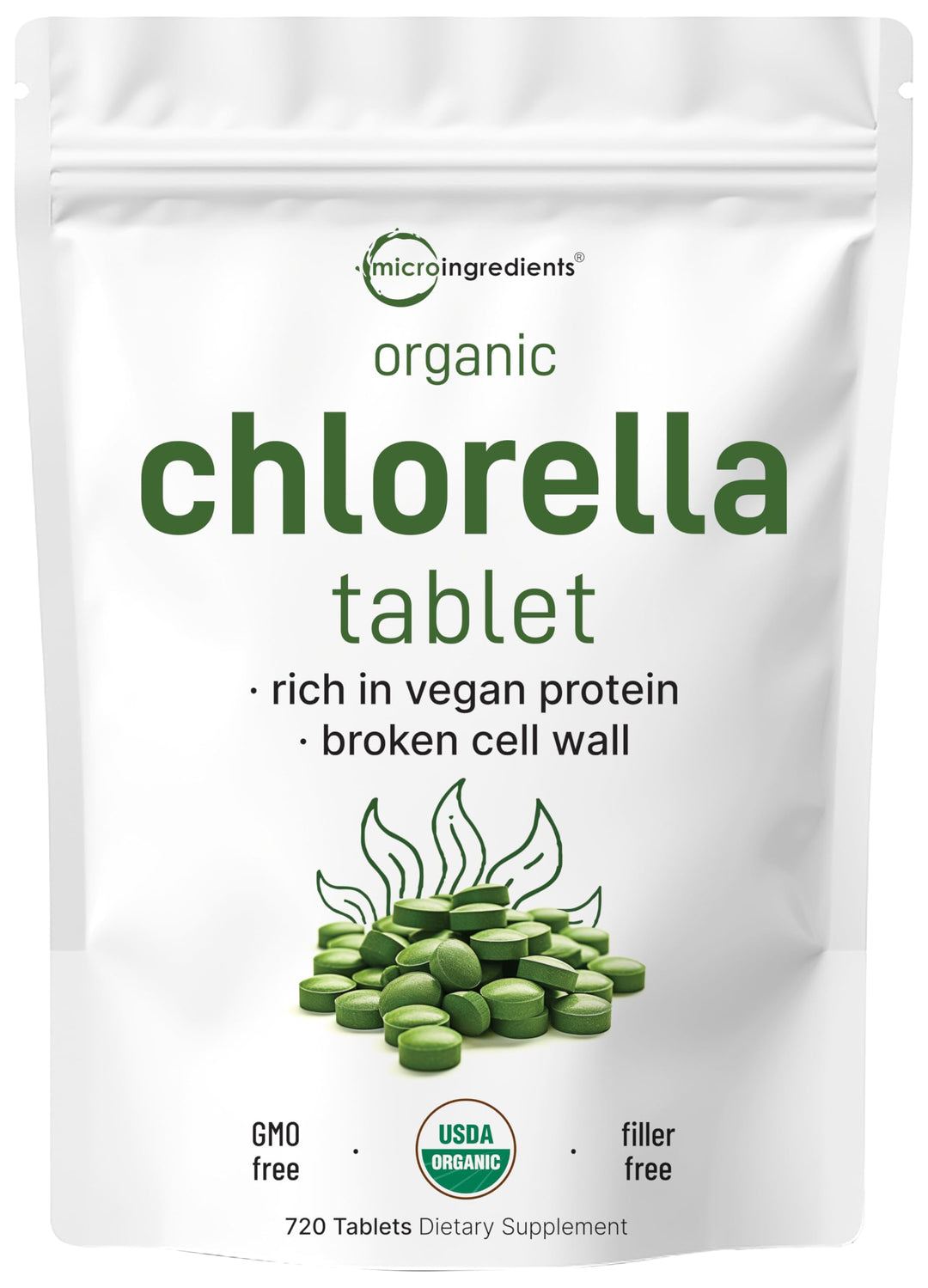 Micro Ingredients Organic Chlorella Tablets, 500 mg, 720 Count