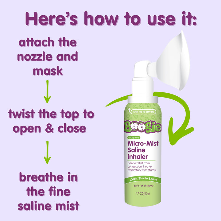 Boogie Micro-Mist Saline Inhaler, Unscented, 1.7 oz