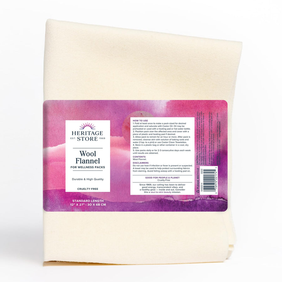 HERITAGE STORE Wool Flannel For Castor Oil Pack, 12 x 27 in