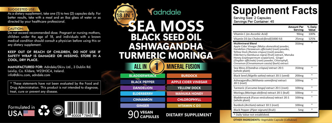 Adndale Sea Moss Capsules, 90 Count