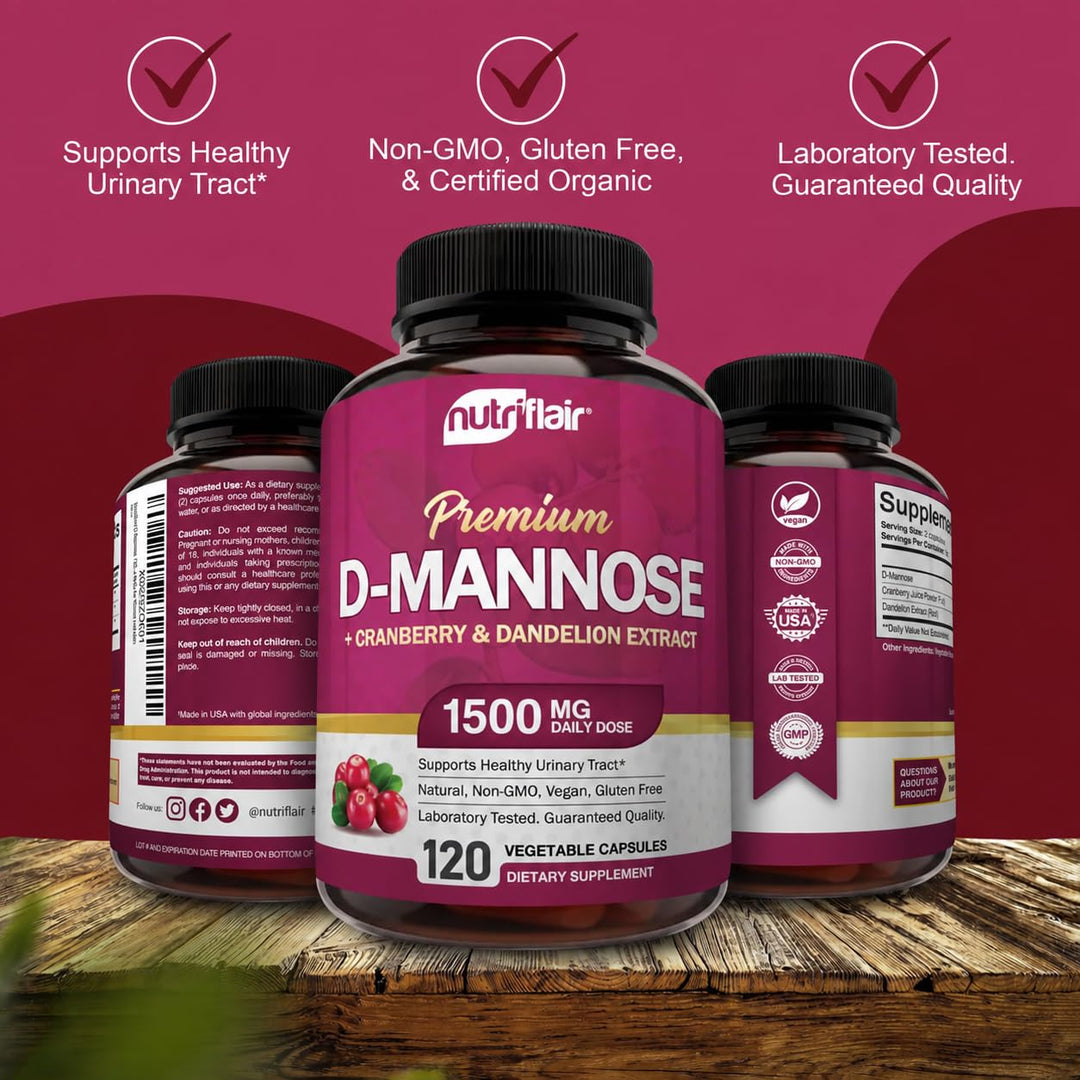 NutriFlair D-Mannose Capsules, 1500 mg, 120 Count