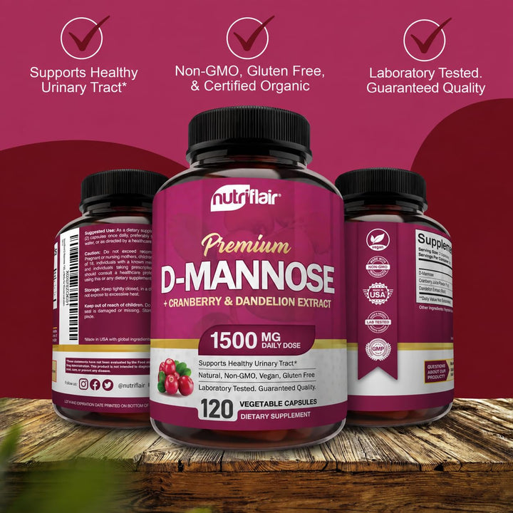 NutriFlair D-Mannose Capsules, 1500 mg, 120 Count