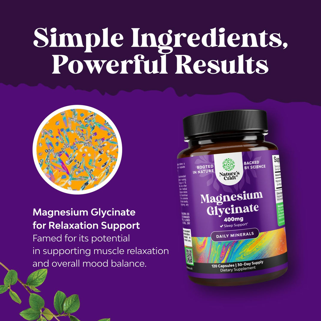Natures Craft Magnesium Glycinate 400 mg Capsules, 120 Count