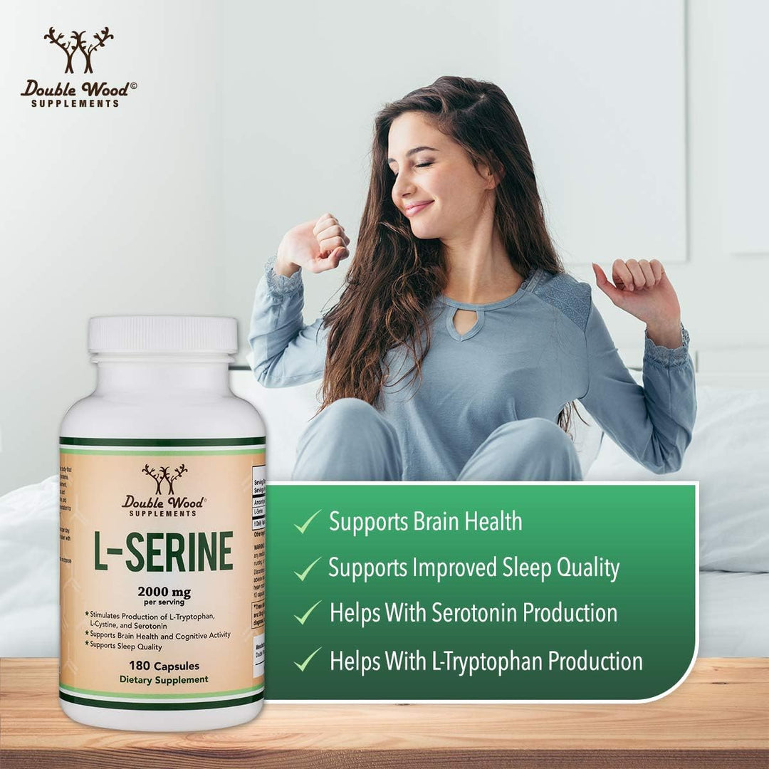 Double Wood Supplements L-Serine Capsules, 500 mg, 180 Count