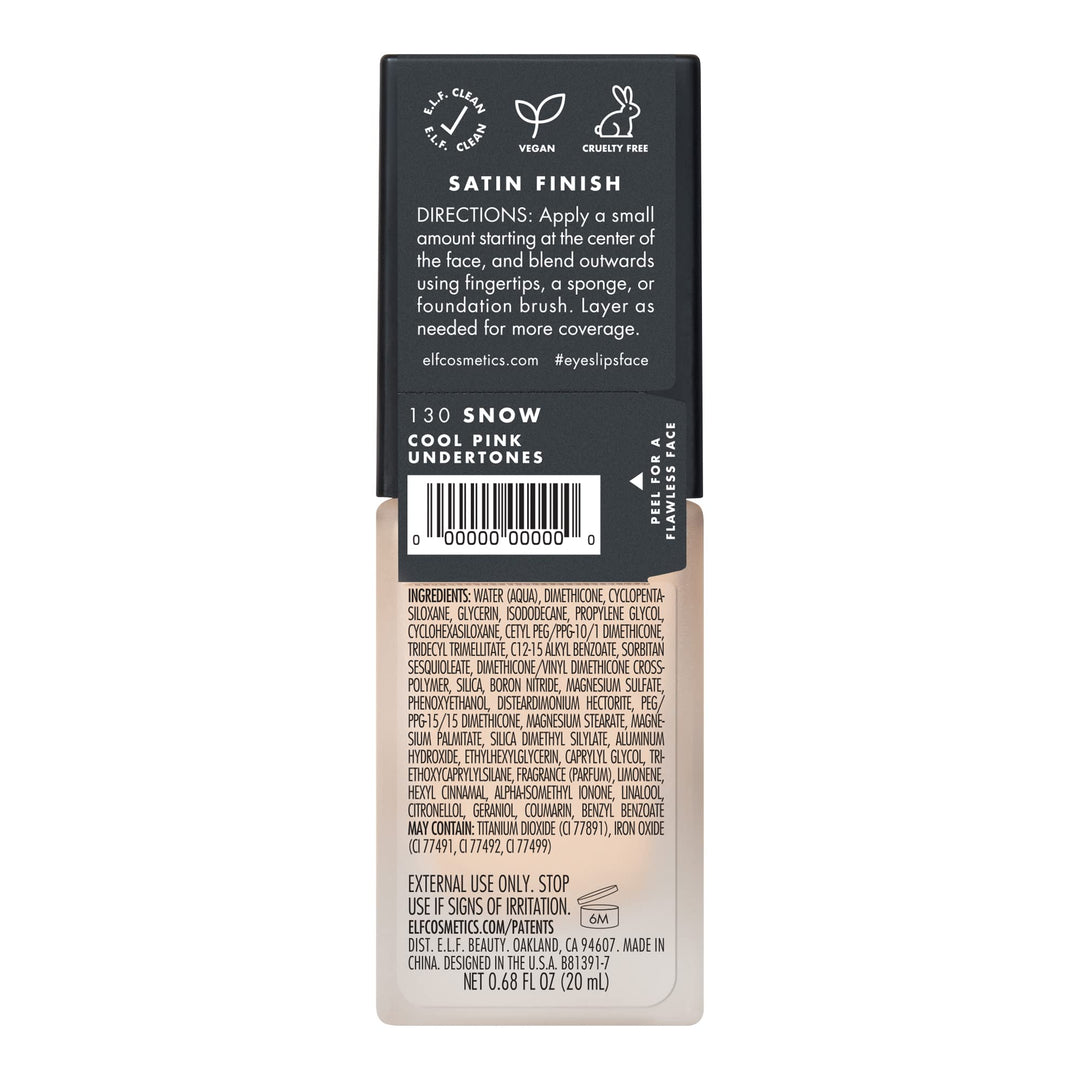 e.l.f. Flawless Satin Foundation, Snow, 0.68 fl oz