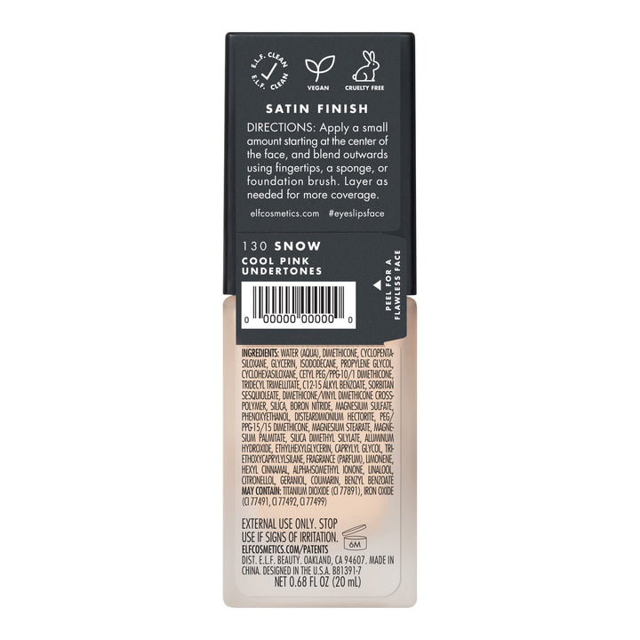 e.l.f. Flawless Satin Foundation, Snow, 0.68 fl oz